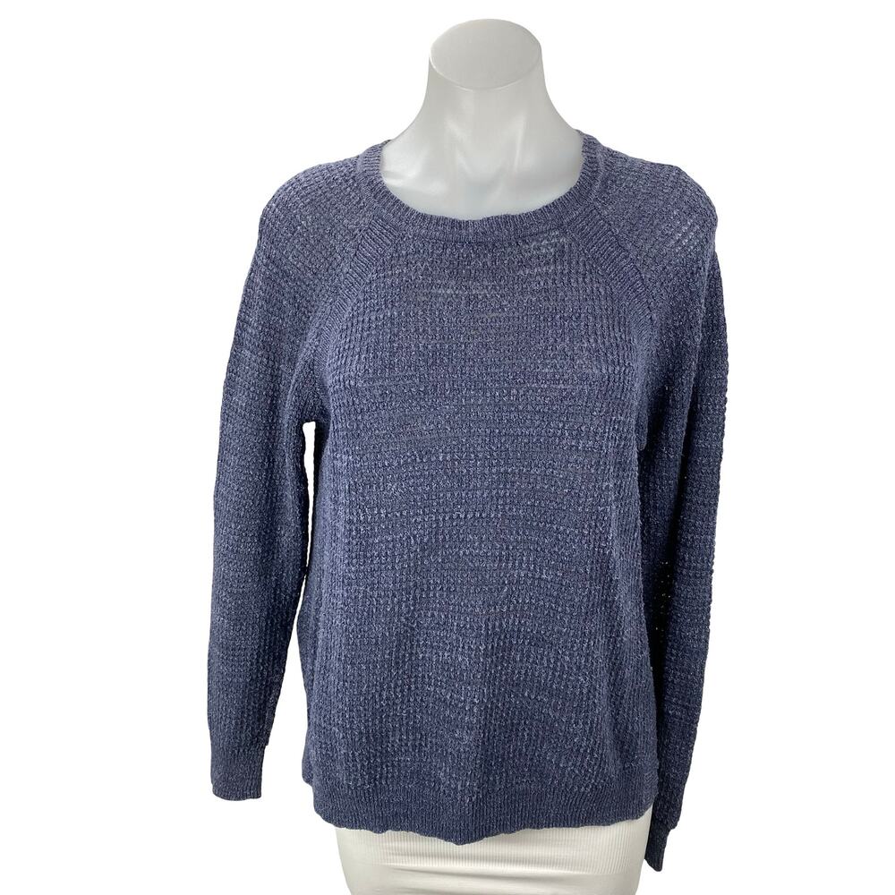 J.Crew Women's Navy Blue Linen Long Sleeve Knit Round Neck Sweater Top Size M
